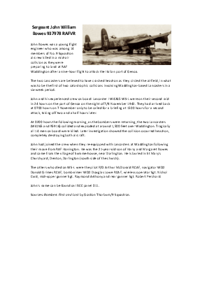 A preview of a PDF biography for Bowes, John William